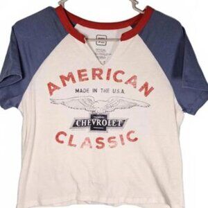 GM Brand Women's‎ Chevrolet Classic White Blue & Red Crop Top Size Large